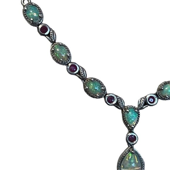 GORGEOUS Genuine Ethiopian Opal Ruby Drop Platinum Over Sterling Silver Necklace - Picture 5 of 8